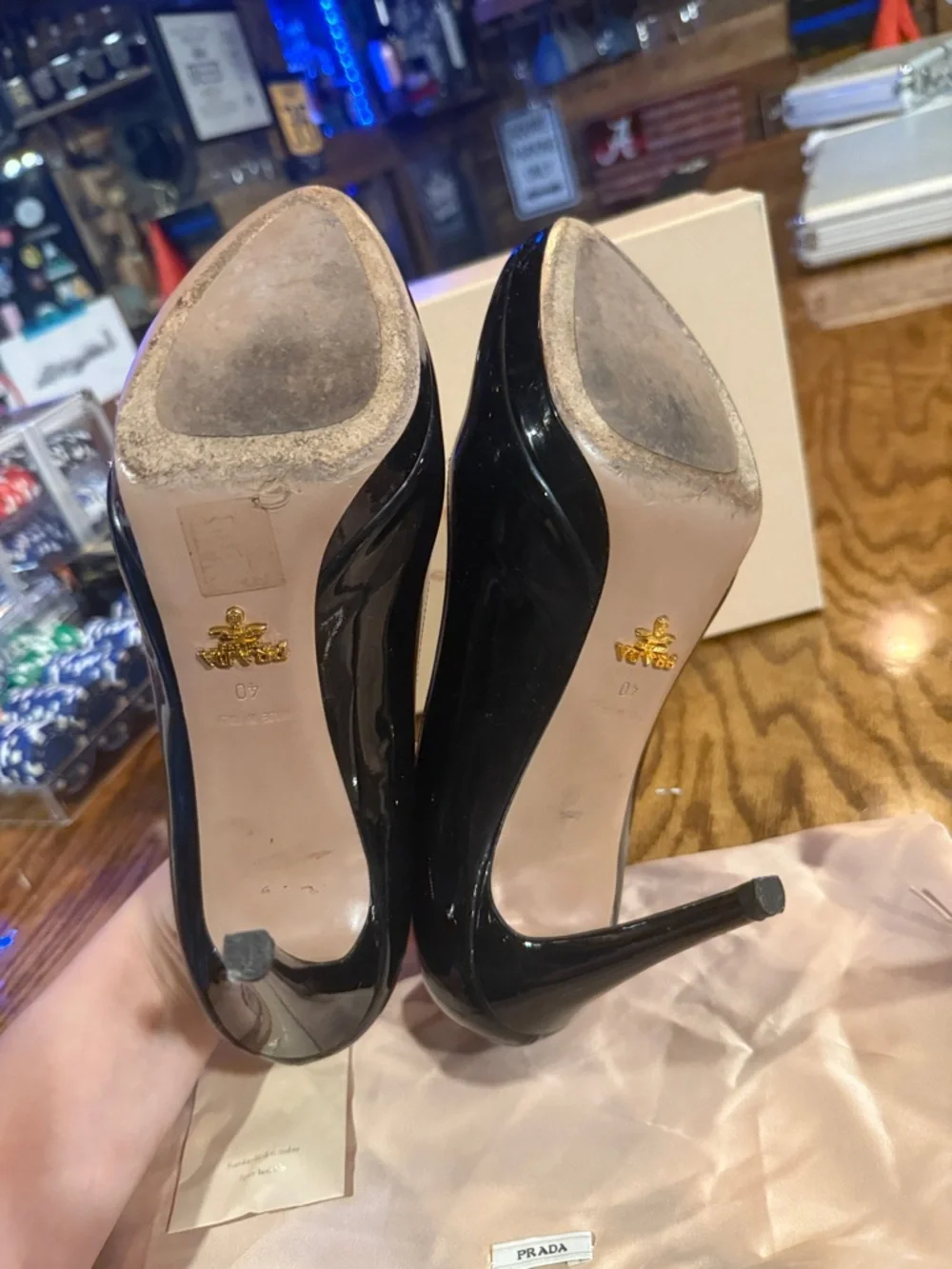 PRADA Calzature Donna Vernice Nero Black Patent Heels